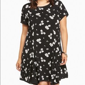 Torrid Black Floral Challis Fringe Tee Dress